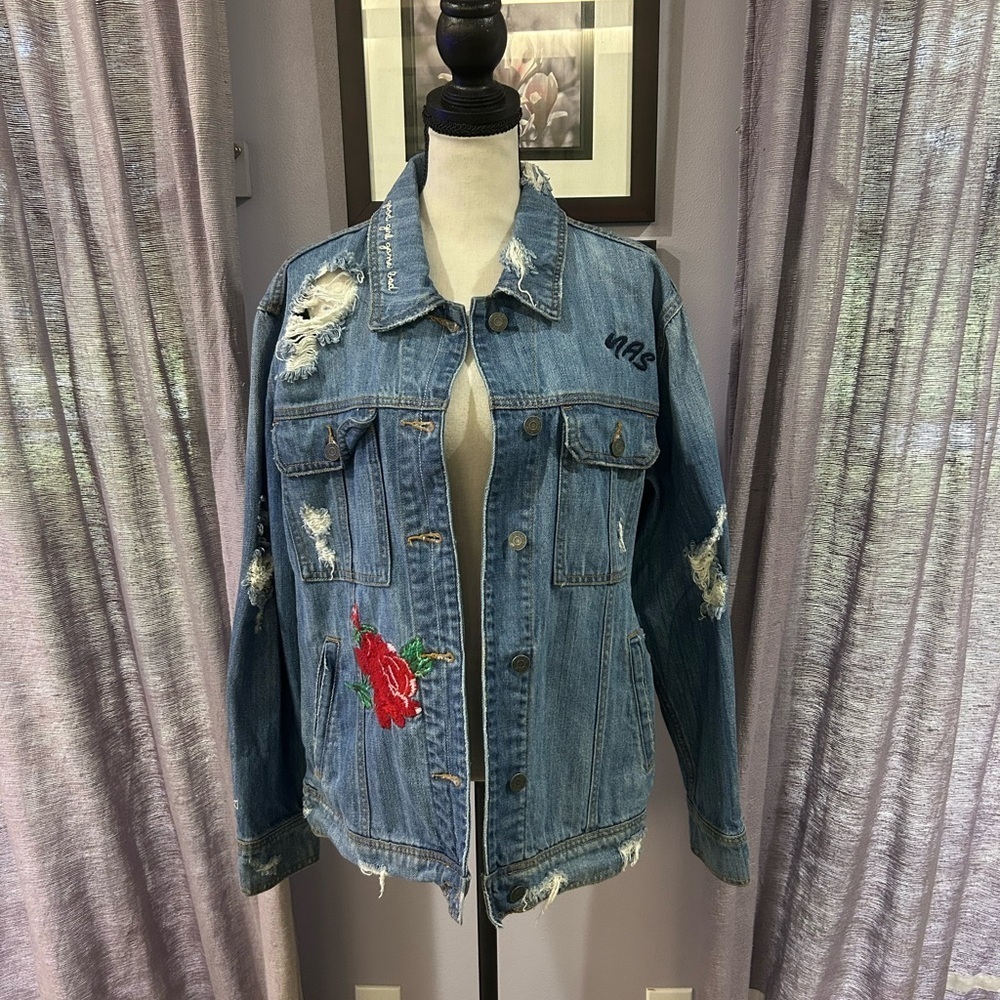 Hidden Distressed Denim Jacket